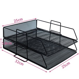 ideallife Letter Trays Stackable, 2-Tier Metal Desk Organizer Tray, Paper Filing Tray for Office Supplies - Black