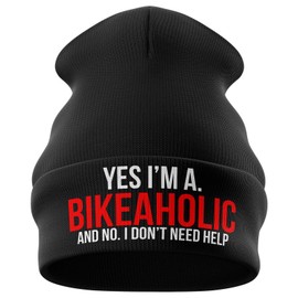 Purple Print House Motorbike Gifts for Men - Bikeaholic Dont Need Help - Beanie Hat Motorcycle Gifts Winter Hat (Black)