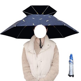 SUQ Foldable Fishing Umbrella Hat, Outdoor Hands Free Peaked Cap, Umbrella Hat, Umbrella Hat, Small Parasol Hat, Sun Protection Cap for Outdoor Activities, Hiking, Cam, Fishing, Beach, blue