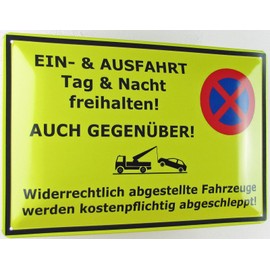 Tin Sign 20 x 30 cm Curved "Ein und Ausfahrt Tag und Nacht freihalten" Decorative Gift Sign