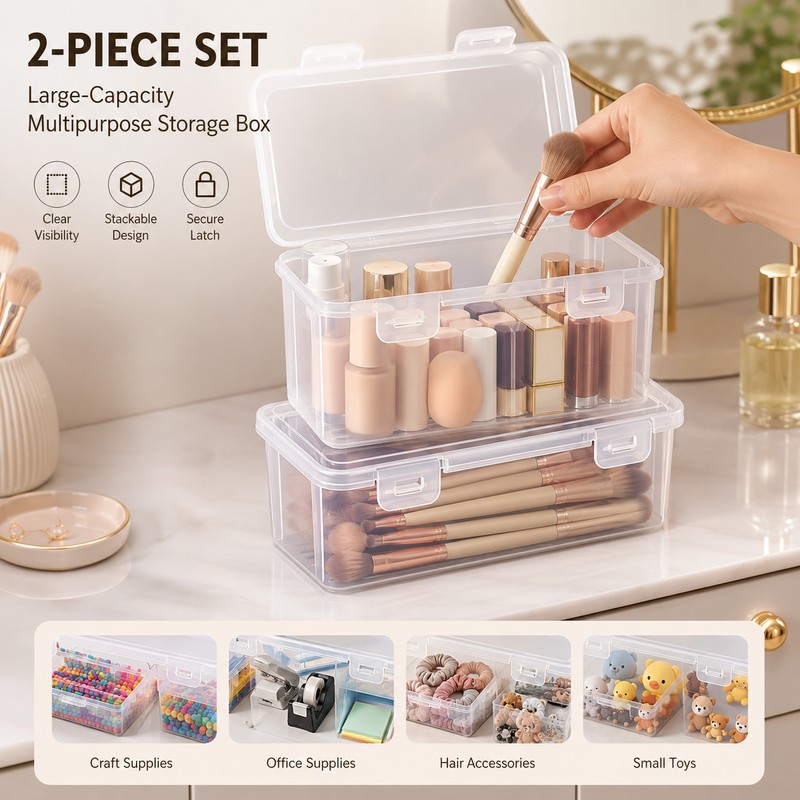 2-Pack Transparent Pencil Boxes for Art & School Supplies –