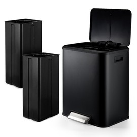 DYTesa Dual Rectangular Compartment Trash Can, Recycling Trash Can with Lid and Soft Step-On for Bathroom and Kitchen, 2 x 4 Gal (2 x 15L), Black