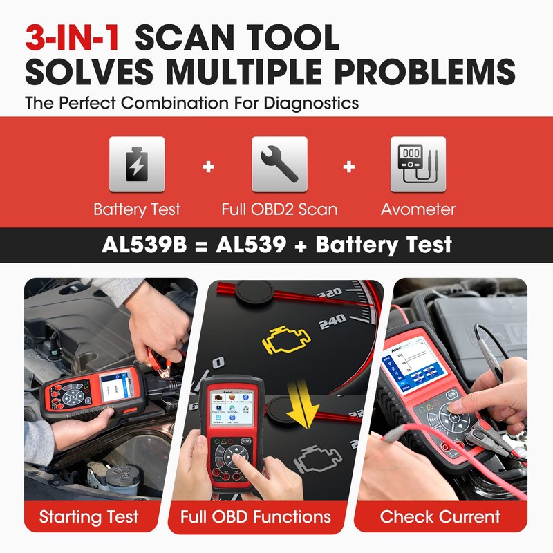 Autel AL539B OBD2 Scanner, 3-in-1 Code Reader Battery Tester Avometer