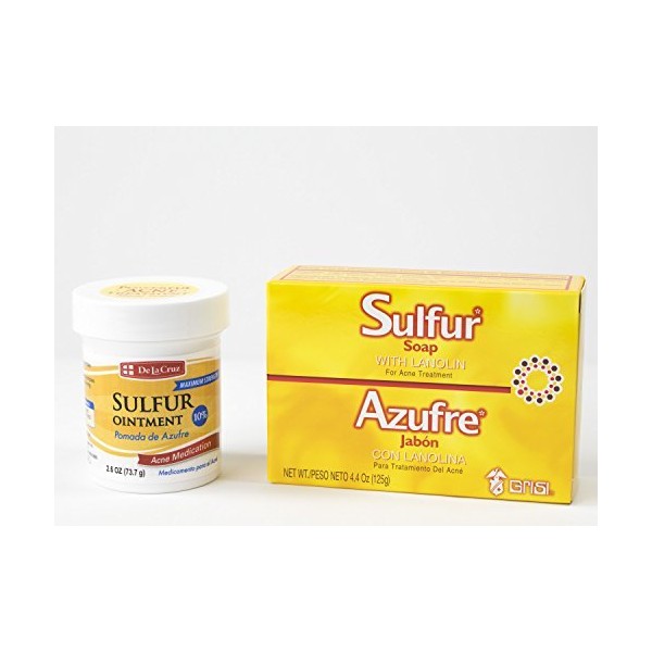 Sulfur Ointment Cream 2.6oz [1] | Sulfur Soap with Lanolin 4.4oz [1] Combo!