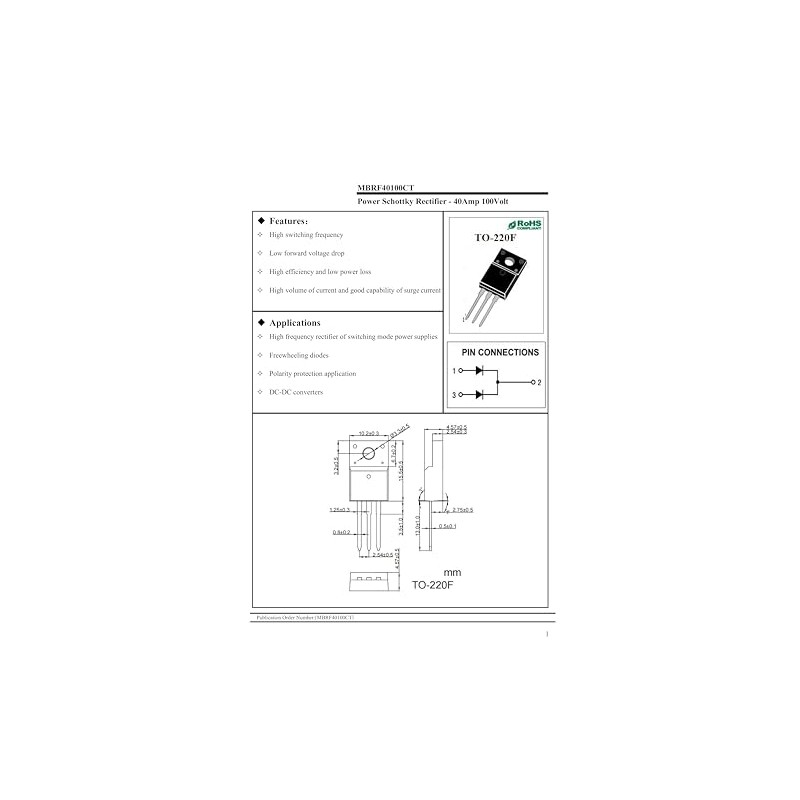 (Pack of 10) MBRF40100CT (MBRF40100 MBR40100) 40A 100V TO220F Plastic-Encapsulate