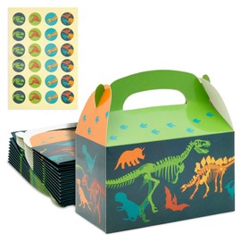 BLUE PANDA 24 Pack Dinosaur Party Favor Boxes with Handles and Stickers for Kids' Dino Birthday Supplies (6.2 x 3.6 x 3.5 in)
