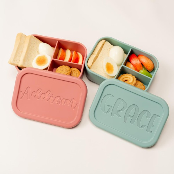 Personalized Silicone Lunch Box, 3 Compartment Bento Box, Snack Box