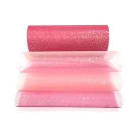 Hileyu Rainbow Glitter Tulle Rolls 6 Inches x 10 Yards Fabric Tulle Spool Sparkling Tulle Ribbon Roll Sequins Fabric Roll for Bride Bow Skirt Gift Packaging Wedding Party Decoration Pink