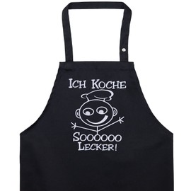 EXPRESS-STICKEREI Women's / Men's Apron with Funny Saying Ich koche SOOOOO LECKER Embroidered Cooking Apron Adjustable with Pocket BBQ Apron Bib Apron Women Kitchen Apron Gift Mum Grandpa Grandma