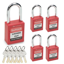 Bwintech 5 Pcs 38MM Keyed Alike Red Safety Padlock Lockout Tagout Lock for Lock Out Tag Out Stations and Devices