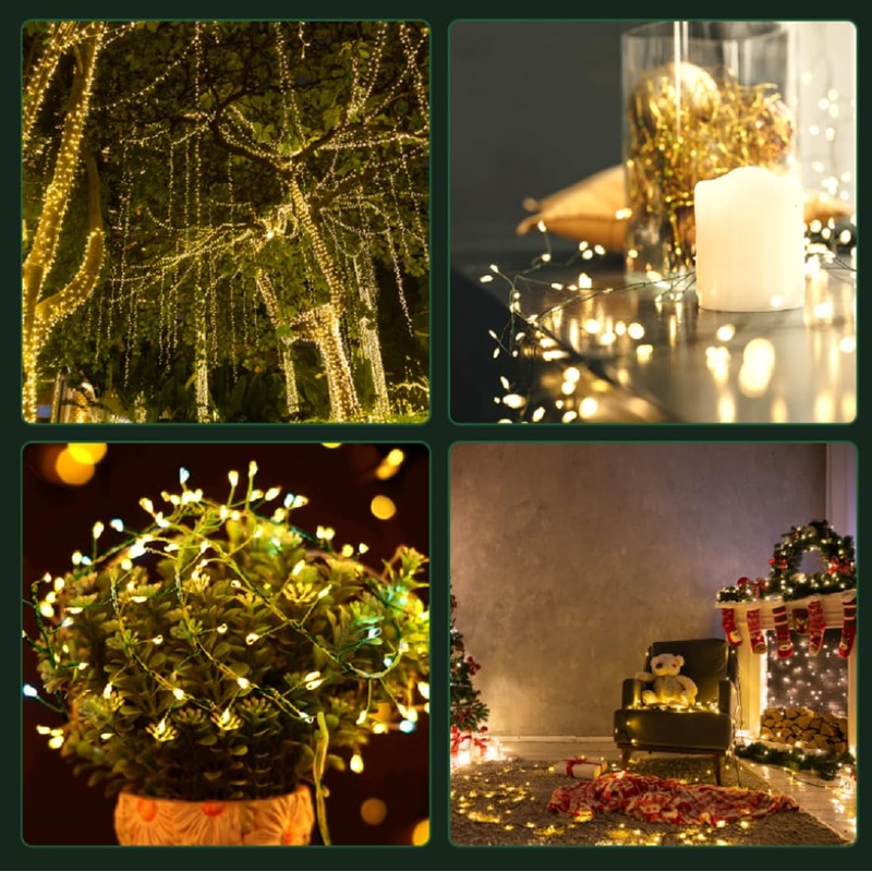 2Pack Outdoor Fairy Lights Battery Operated,10Feet 100LED Green Copper Wire
