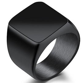 Size 5-15 Stainless Steel Signet Ring Black Silver Classical Simple Plain Cocktail Husband Father Valentine Gift (Black, 15)