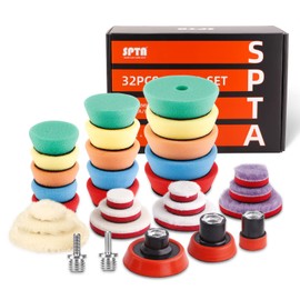 SPTA 29pcs Drill Buffing Pad Detail Polishing Pad Mix Size Kit with 5/8-11 Thread Backing pad & Adapters for Car Sanding, Polishing, Waxing (32Pcs Mini Detail Polishing Sets)