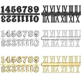 6 Pieces Clock Numerals Kit Including Arabic Number and Roman Number Hands Quartz DIY Digital Clock Numbers for Repair Parts Replacement Clock Accessories for Home Art Decor,Gold, Silver, Black