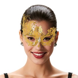 EMORBALS Masquerade Mask for Women, Gold Masquerade Mask for Venetian Ball, Wedding, Mardi Gras&Costume Party, Stretch Cord Design(Gold-1)
