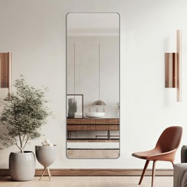 ANDY STAR 18" x 48" Full Length Wall Mirror, Large Brushed Nickel Mirror for Bathroom, Rounded Corner Rectangle Body Mirror for Floor and Leaning
