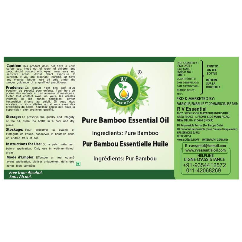 R V Essential Pure Bamboo Essential Oil 15ml (0.507oz)- (100%