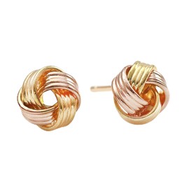 Barzaz Women's Earrings, Mizuhiki Motif, Gold, Pink Gold, Bicolor Small, Silver 925 (post), No Gemstone
