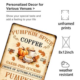 Pumpkin Spice Coffee Signs Retro Vintage Metal Tin Sign Autumn Pumpkin Pie Decor for Home Kitchen Cafe Bar Fall Decor 8x12 Inch