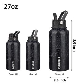 BJPKPK Botellas de Agua Aisladas con Popote y 3 Tapas, 800 ml , 27 oz