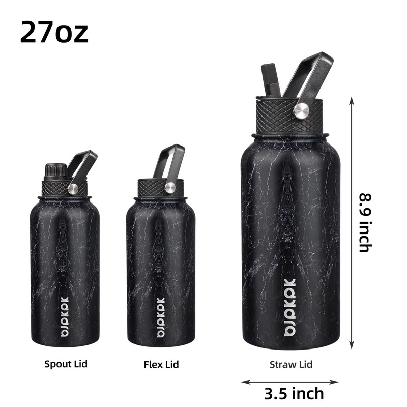 BJPKPK Botellas de Agua Aisladas con Popote y 3 Tapas,