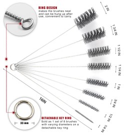 16 Inch Extra Long Pipe Cleaning Brush Set Abrasive Filament, 8 Piece Variety Pack for Removal of Rust, Corrosion, Paint, Etc.