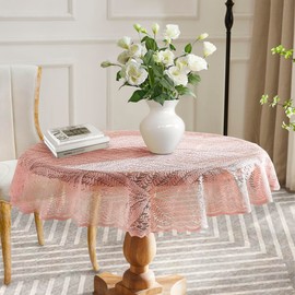 Warm Home Designs Pink Blush Lace Tablecloth. Extra Large Round Tablecloth 90 Inch in Diameter. Floral Tablecloth, Rustic Tablecloth or Boho Tablecloth for Farmhouse Kitchen Table. AME Blush 90 Round