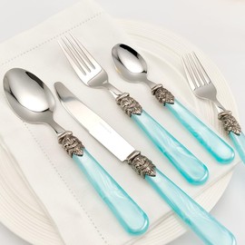 CATHYLIN REVERIE Collection 18/10 Stainless Steel Vintage Flatware set,Sliverware set,Dishwasher safe (20, Blue)