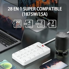 Glückluz Regleta Multicontacto Pared USB, Conector Múltiple con Varios Enchufes de CA y USB, Enchufe Extensión Plano con Protector de Sobretensión, Id