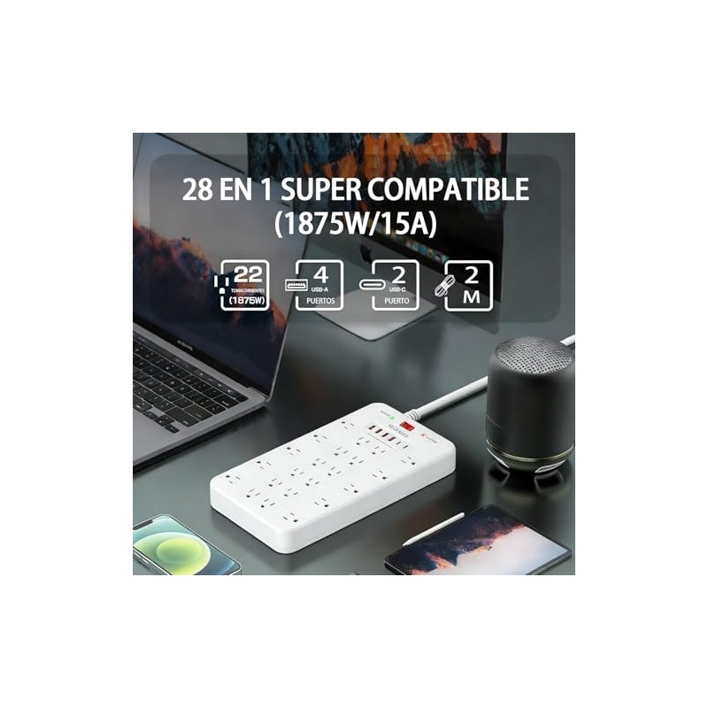 Glückluz Regleta Multicontacto Pared USB, Conector Múltiple con Varios Enchufes