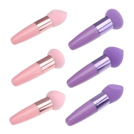 BIUDECO 2sets Convenient Makeup Sponges with Handles for Effortless Application Washable Beauty Supplies for Girls Pink and Purple Total