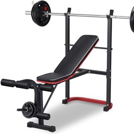 4-In-1 Weight Bench with Squat Rack, 660LBS Workout Bench Press Set with Leg Extension and Leg Curl, Adjustable Weight Bench for Home Gym Full-Body Workout Equipment