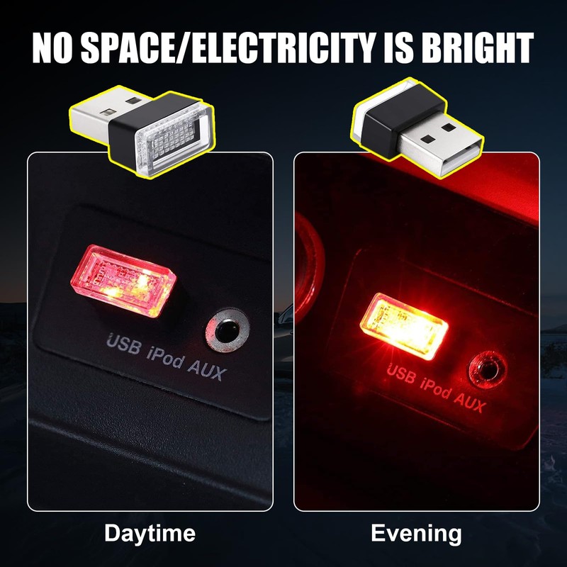 Ziciner 4 PCS USB LED Car Interior Atmosphere Lamp, Portable
