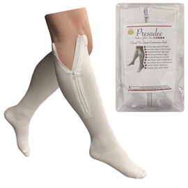 Presadee Original White 20-30 mmHg Firm Compression Leg Zipper Closed Toe Socks (2X-Large)