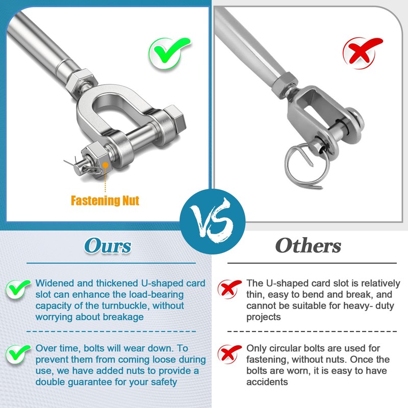 hannger Turnbuckle, 2 Pack 1/4" (M6) 304 Stainless Steel Turnbuckles