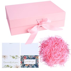 Gift Box with Bow, Magnetic Gift Box with Lid, Gift Packaging Box, Decorative Box, Gift Box for Gifts, with Crushed Paper, Cards (Pink)