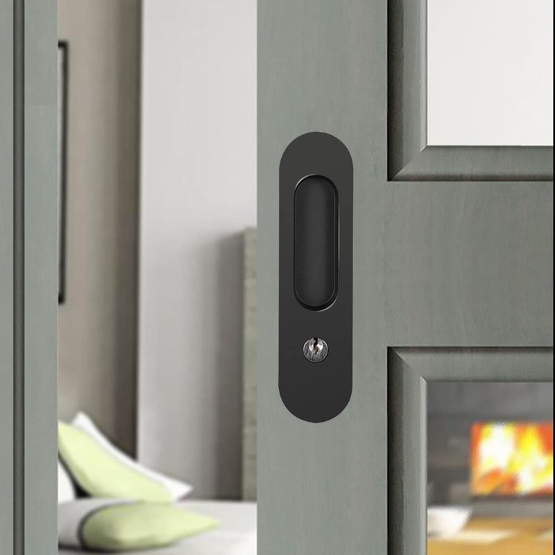 HOCONNIE Pocket Door Handle with Key Sliding Door Lock Keyed