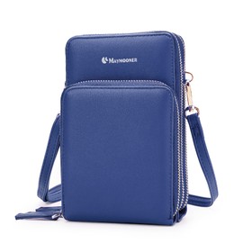 Cell Phone Purse for Women, Small Crossbody Bag PU Leather with Card Slots Multiple Zipper Closure, Blue