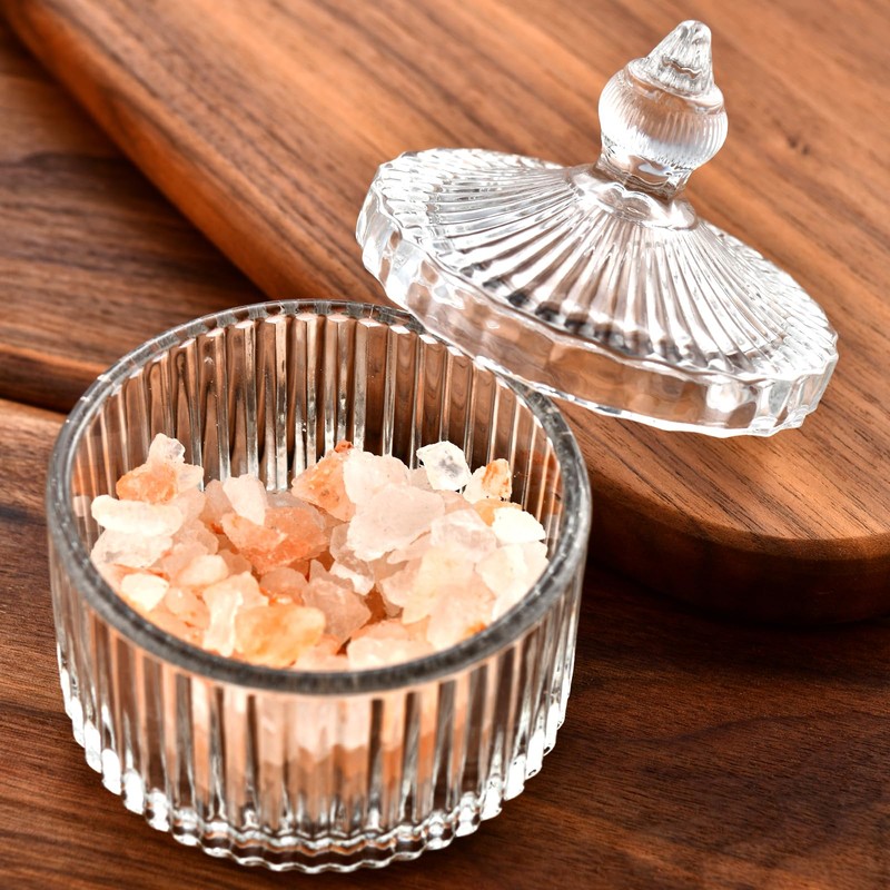 Crystal Glass Salt Cellar with Lid – 7oz Clear Salt