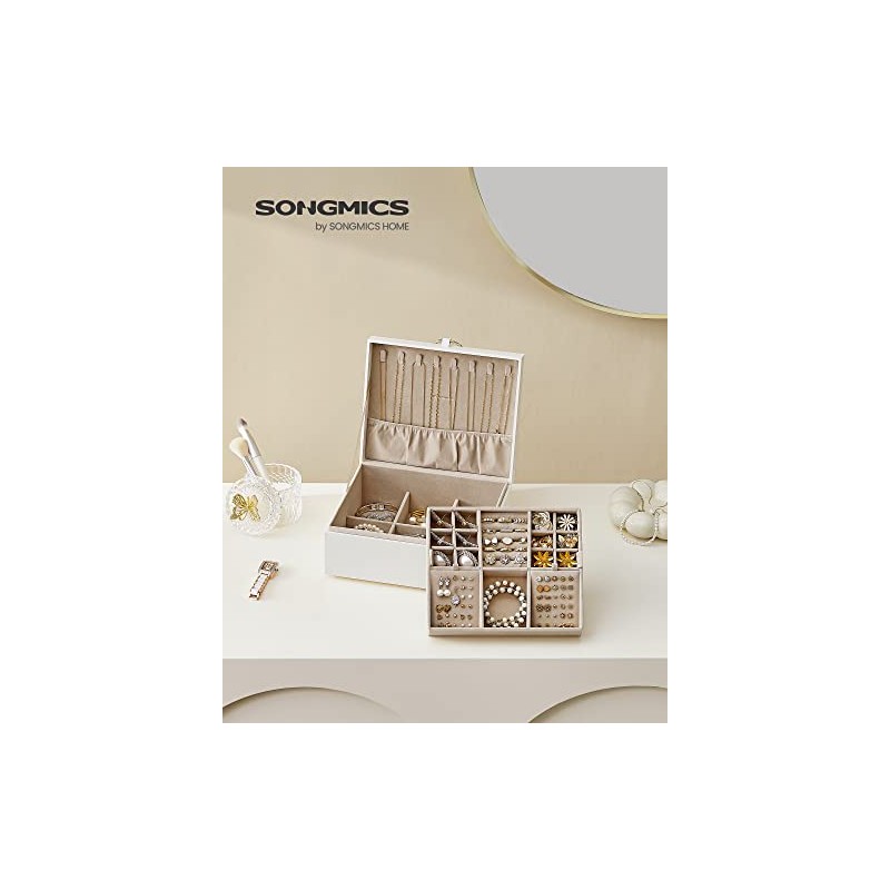 SONGMICS Caja Joyero, 2 Capas, con Asa, 23.9 x 20