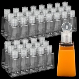 APACALI 100 botellas de tamaño de viaje, botellas pequeñas de plástico de 1 onzas, mini botellas de 30 ml, botellas de viaje portátil trapezoidal, transparente vacías con tapa abatible para líquido,