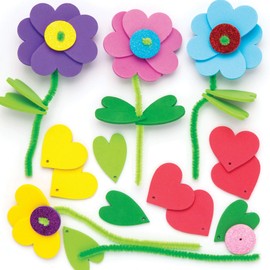 Baker Ross Stacking Craft Sets "Flowers" to Mix and Match (Pack of 6) - Spring Craft Idea for Kids to Design and Gift - Assorted, Medium
