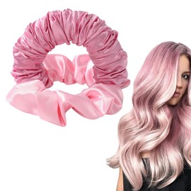 Heatless Curls Satin Scrunchies, 1 Piece, Soft Sleep Bands for Hair, for Women and Girls, Hair Curler Overnight for Medium and Long Hair (Pink)