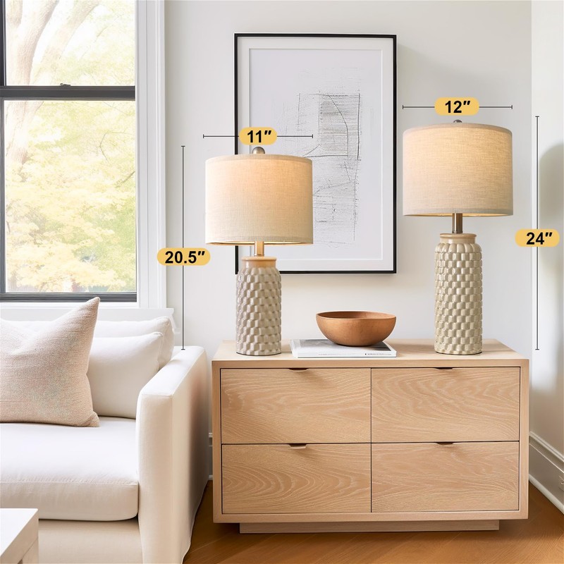 USumkky 24" Modern Ceramic Bedside Lamp Set of 2 for