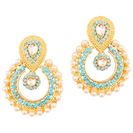 Touchstone Indian Bollywood Rich Beautiful Studded Look Rhinestone Chaand Moon Designer Jewellery Earrings in Antique Gold Tone for Women, Stone, Diamond