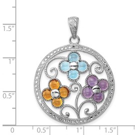 JewelryWeb 925 Sterling Silver Polished Citrine Blue Topaz and Amethyst Flower Pendant Necklace-Pendant for Women