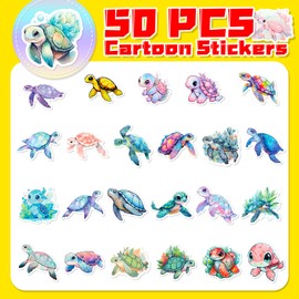 Turtle Sticker Tortoise Marine Turtle Sticker Set 50 Pieces Cute Decoration for Car Laptop Skateboard Bicycle Moped Motorcycle Bicycle Computer Suitable for Adults Children