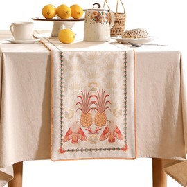 patdrea Designer Tropical Linen Table Runner 71 Inch Long, Yellow Vintage Elegant with Pineapple Pattern Table Mat,Decoration for Kitchen Dining Coffee Table Cover Banquet Christmas , 12"*71"