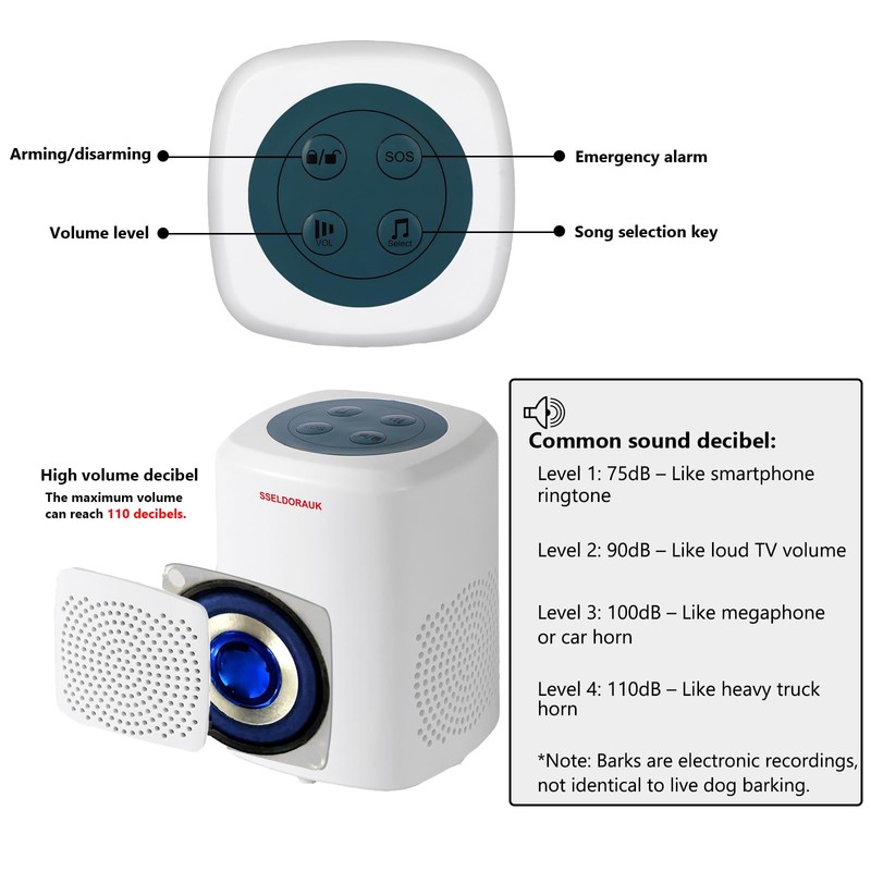 S SELDORAUK Dog Barking Alarm Motion Sensor, Dog Barking, Wireless