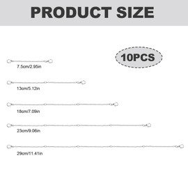 10pcs Necklace Extender Chains, 5 Sizes Necklace Extenders with Double Lobster Clasp Alloy Extender Chains Set for Choker Jewelry Necklace Bracelet Anklet (Silver)